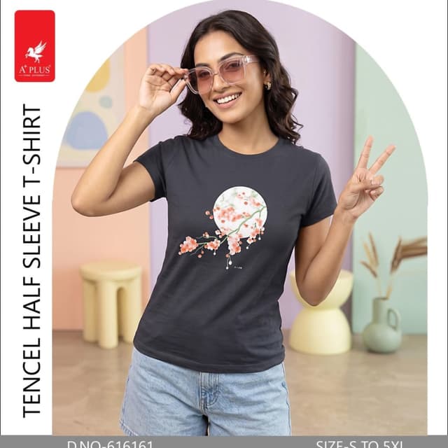 Dark grey with white, pink, and green print T-shirt