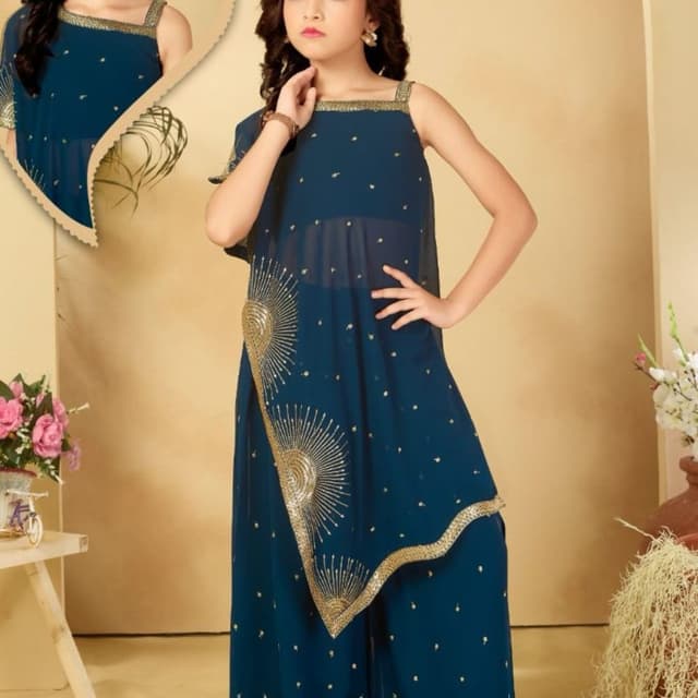 Deep Teal with Gold Embellishments Sharara Set