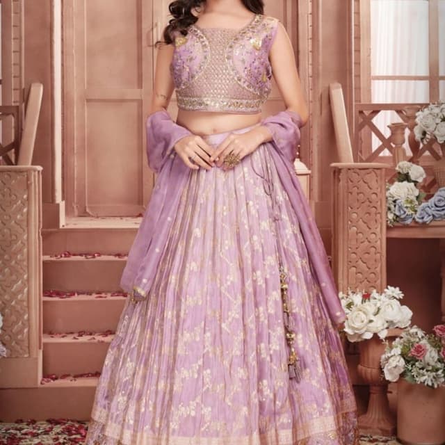 Lavender, Gold Lehenga Choli