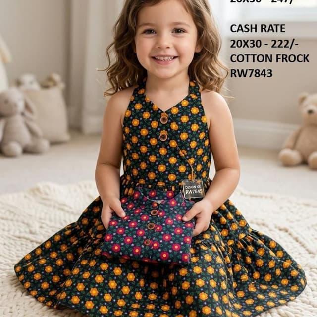 Dark green with yellow and red floral print Dress