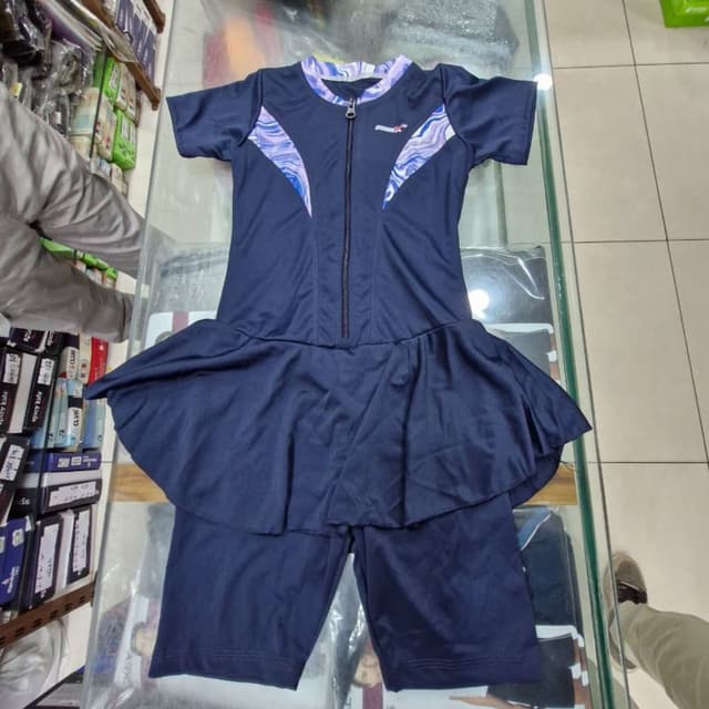 Navy Blue with Purple and White Swirl Pattern Swimsuit