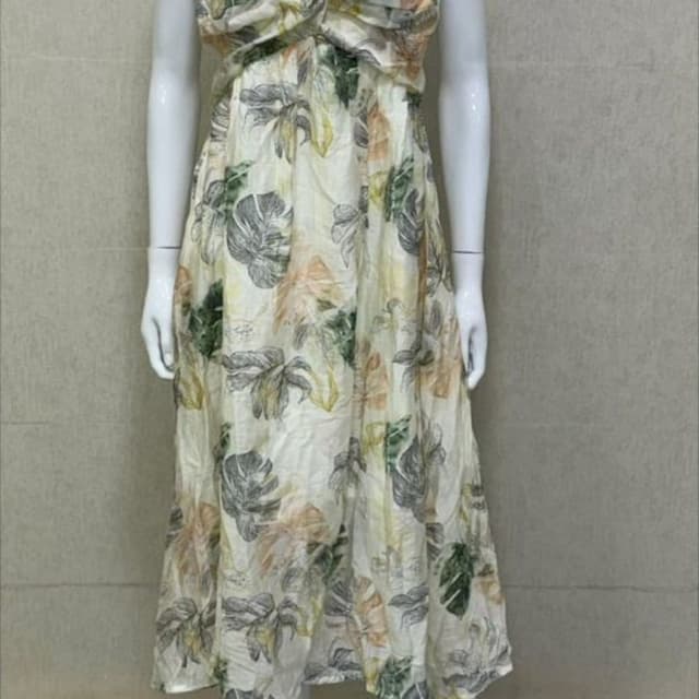 White, Green, Peach, Gray Spaghetti Dress