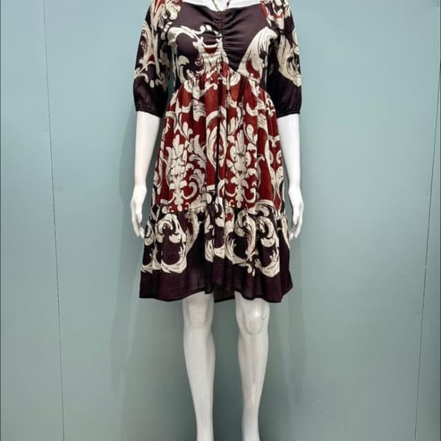 Brown, Maroon, Cream, White, Black Dress