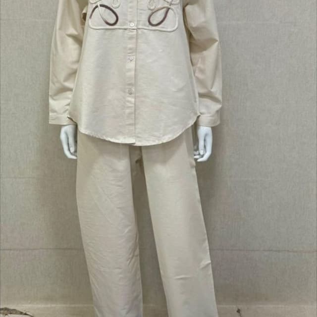 Cream, Brown Co-ord Set (Shirt and Pants)