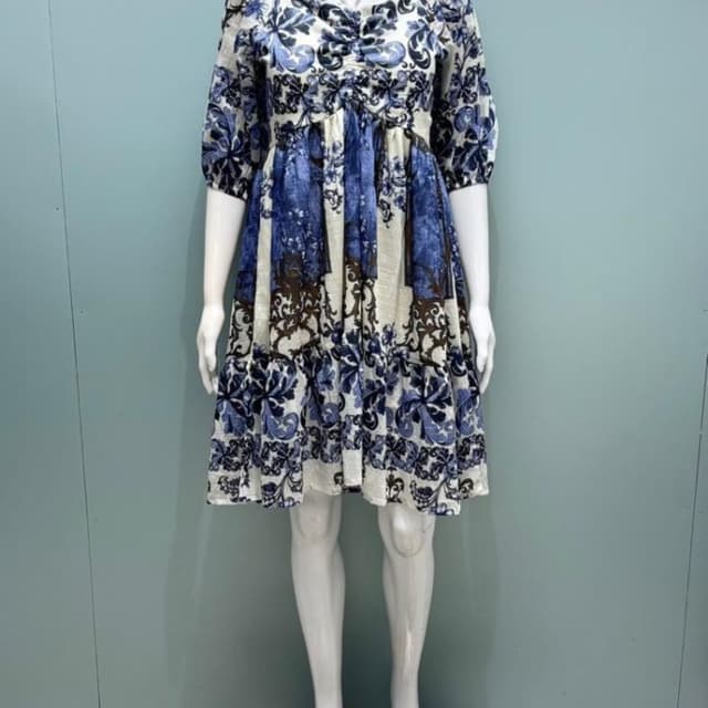 Blue, White, Brown Dress
