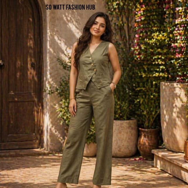 Olive Green Co-ord Set (Vest and Pants)