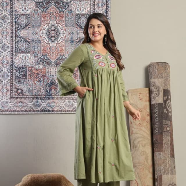 Olive Green, Pink, White, Blue, Orange Kurta Set