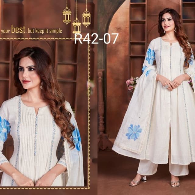 White, Blue Kurta Set