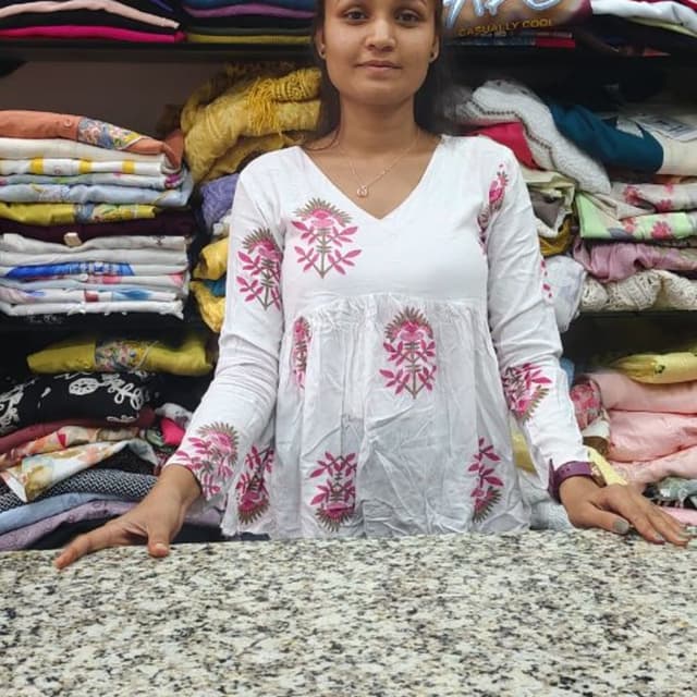 White with pink floral print Top