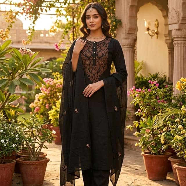 Black with brown embroidery Kurta Set