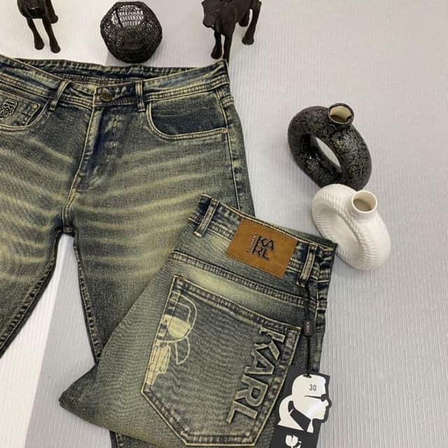 Blue and yellow faded wash Jeans