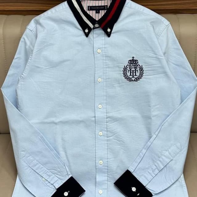 Light Blue, Black, White, Red Shirt