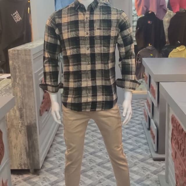 Green, Black, Beige Shirt