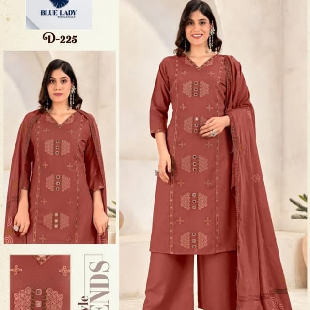 Terracotta Kurta Set with Palazzo Pants and Dupatta