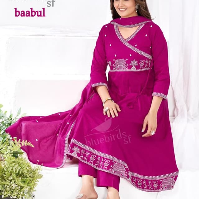 Magenta with Silver Embroidery Kurta Set