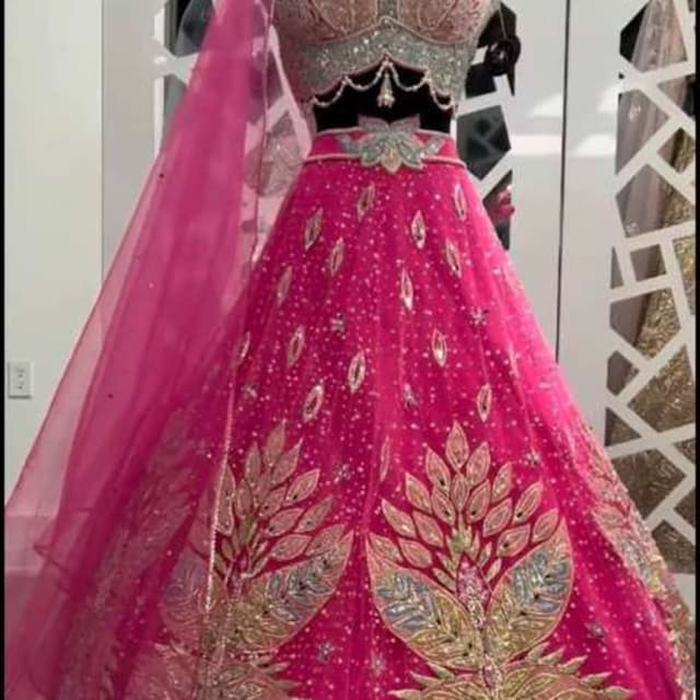 Hot Pink, Gold, Silver, Light Blue Lehenga Choli
