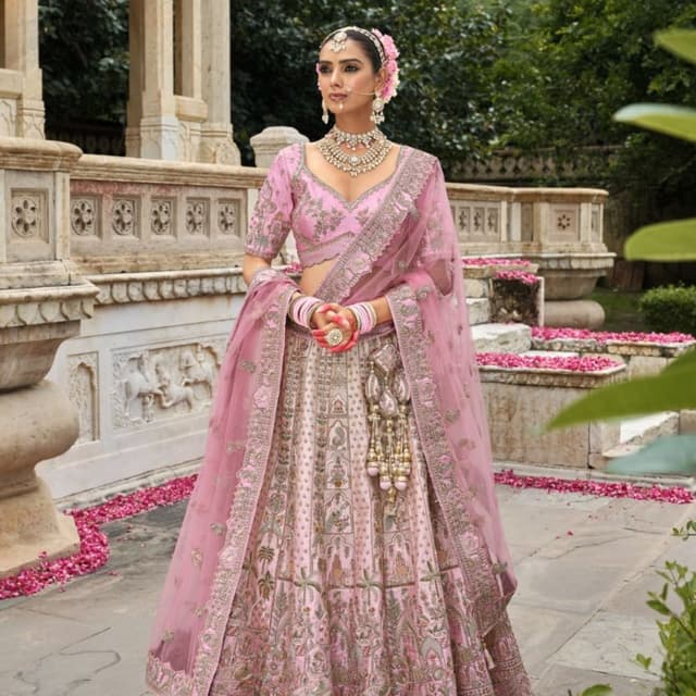 Pastel Pink, Silver, Gold Lehenga Choli
