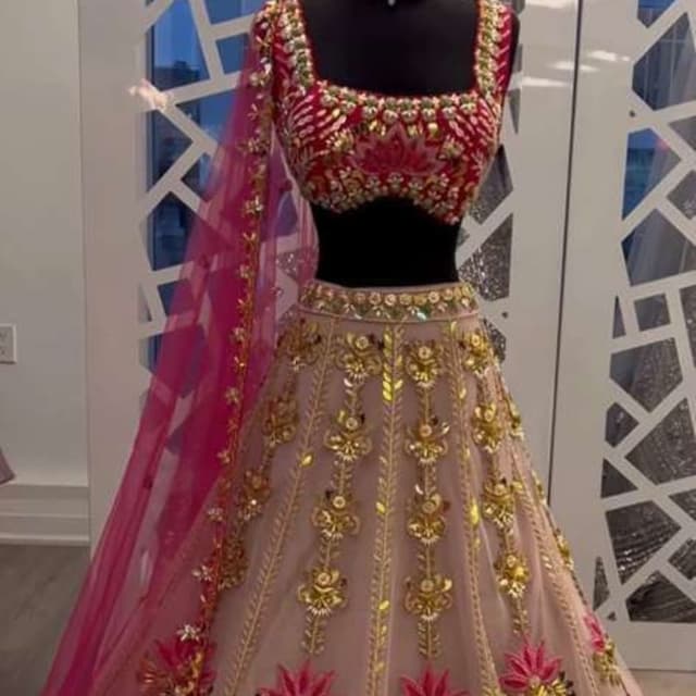 Pink, Gold, Red Lehenga Choli