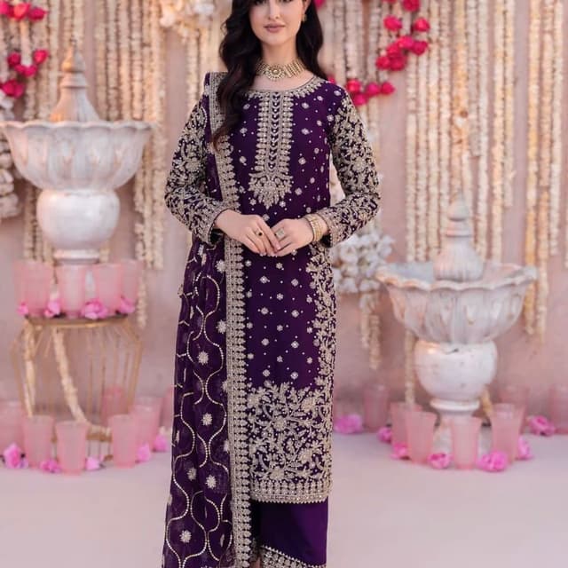 Deep Purple with Gold Embellishments Salwar Kameez