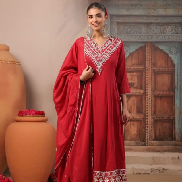 Red and Silver Anarkali Suit