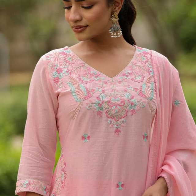 Light Pink, Teal, Light Blue, White Kurti with Dupatta