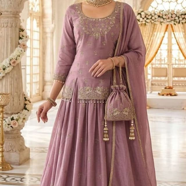 Dusty Rose with Gold Lehenga Choli
