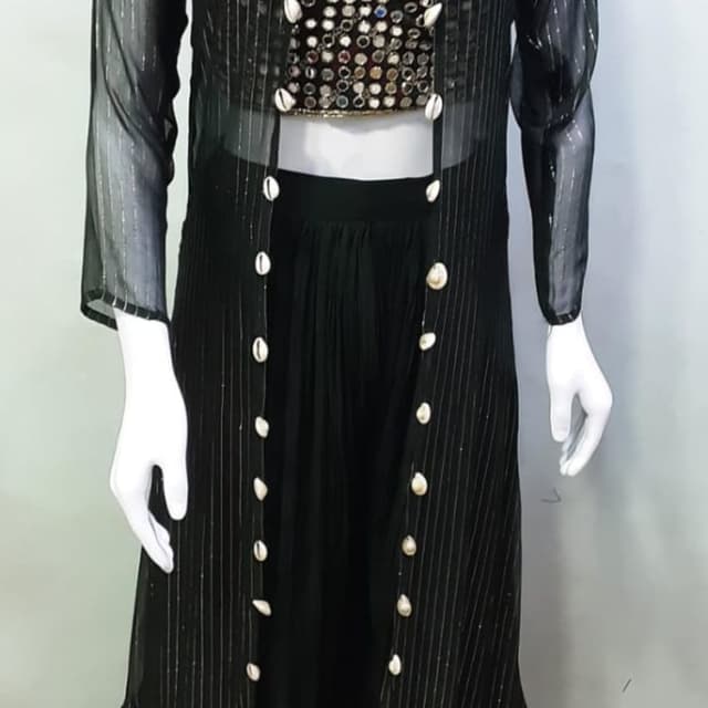Black, Silver, White Lehenga Choli with Jacket