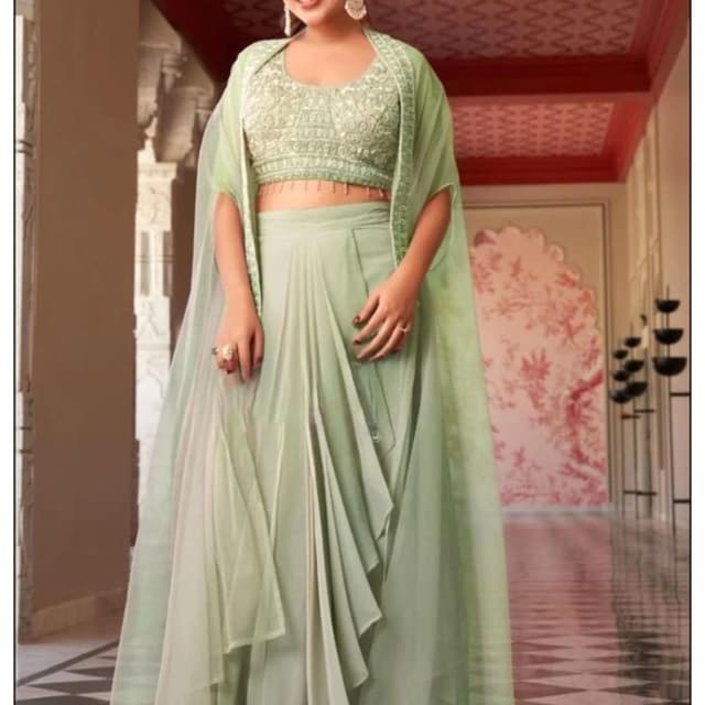 Pastel Green Lehenga Choli with Cape