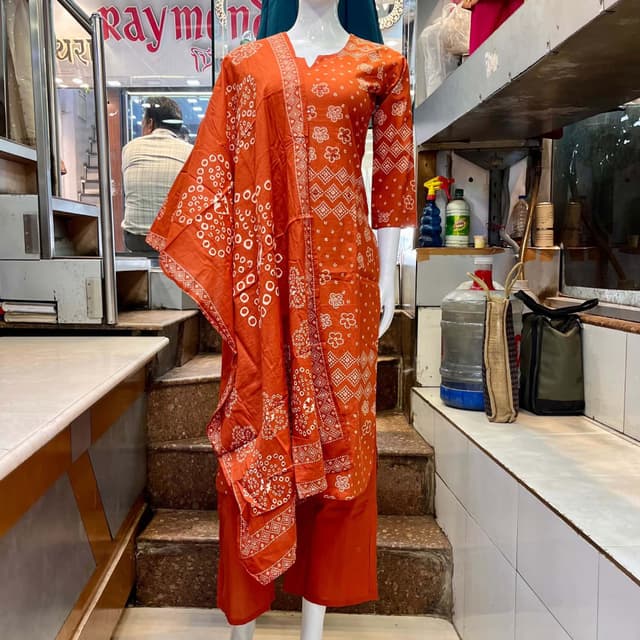 Orange and White Kurta set with palazzo and dupatta