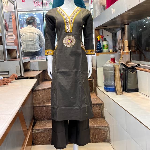 Dark Grey, Yellow, Red, White Kurta with Pants
