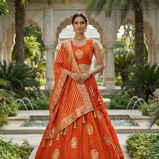 Orange with gold accents Lehenga Choli