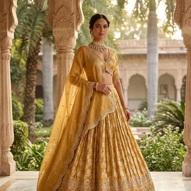 Mustard Yellow with Gold Lehenga Choli