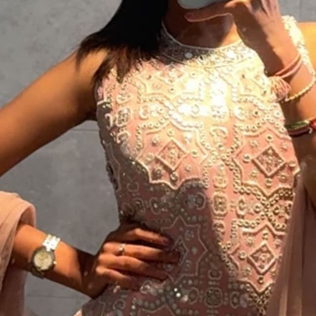 Peach with silver/white embellishments Kurti/Top