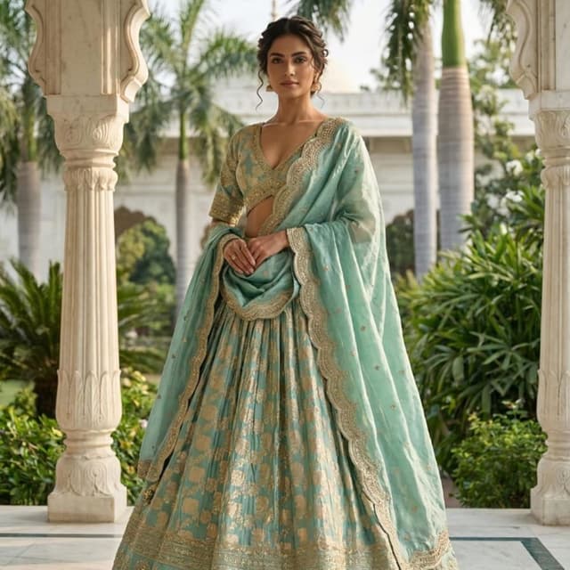 Sea Green with Gold Lehenga Choli
