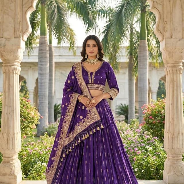 Deep Purple with Gold Lehenga Choli