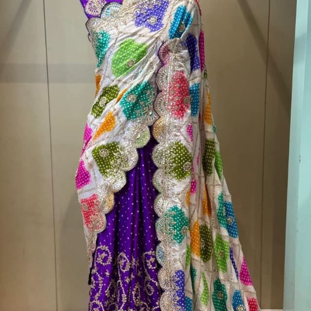 Purple, White, Green, Yellow, Pink, Blue, Orange Saree