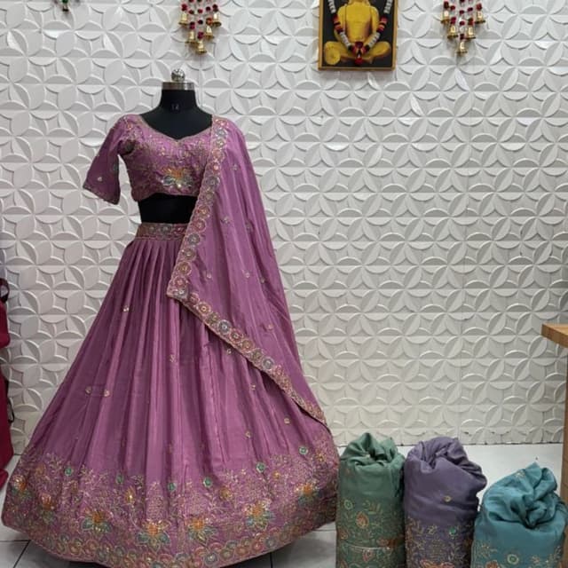 Mauve, multi-color embroidery Lehenga Choli