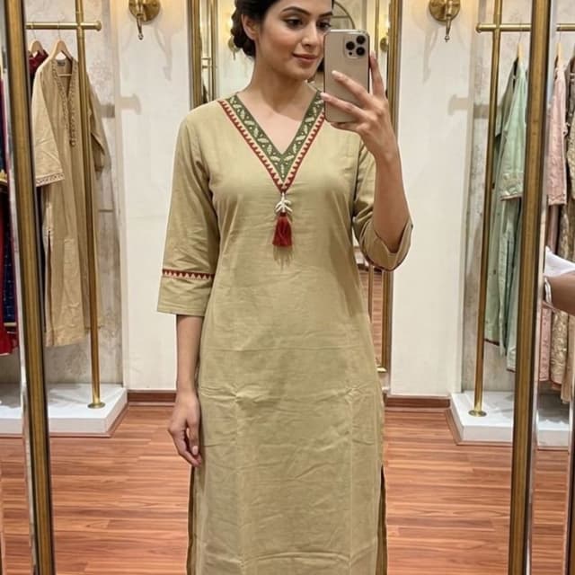 Beige with green and red accents Kurta with Palazzos