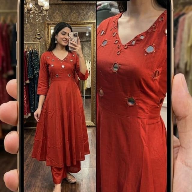 Red Anarkali Kurti with Pants