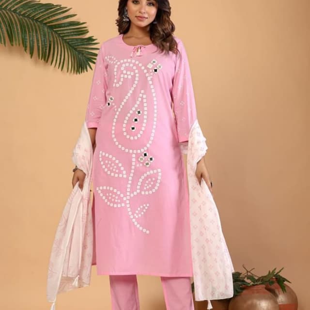 Pink and White Kurta Set