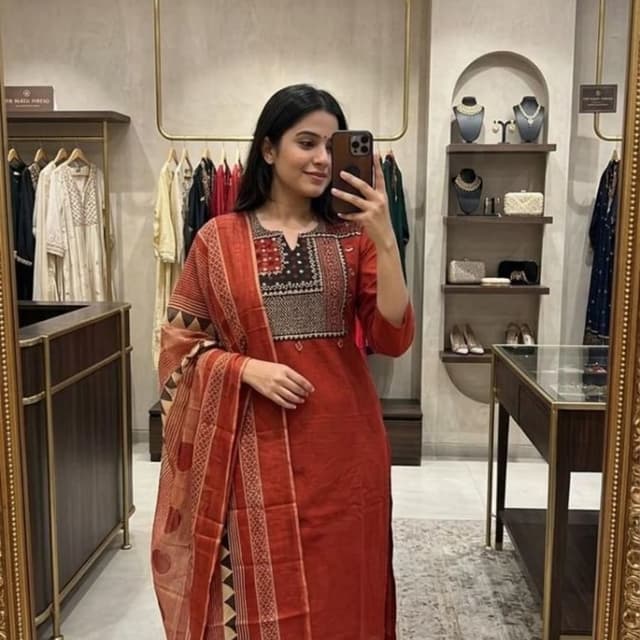 Rust Orange, Black, Beige, Cream Kurta Set