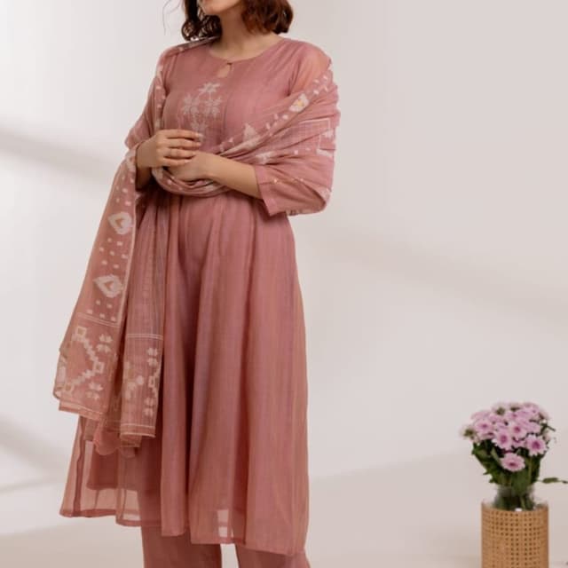 Rose Pink, Off-white Kurta Set