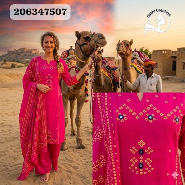 Hot Pink with yellow and blue accents Salwar Kameez Set