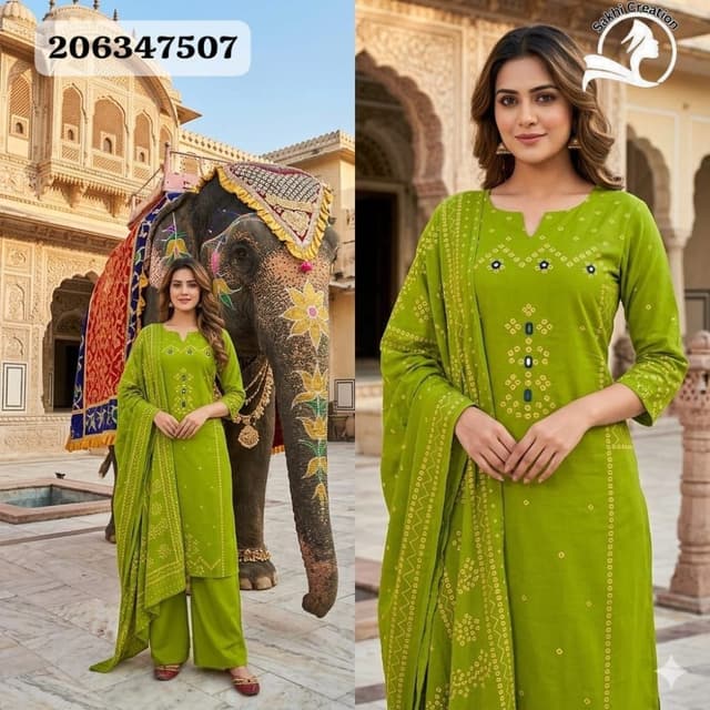 Lime Green with Yellow and Black accents Kurta Pant Set with Dupatta