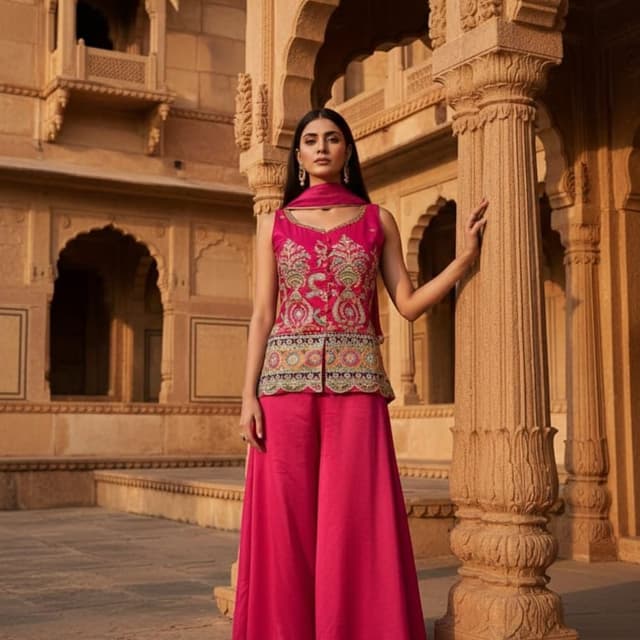Hot Pink, Gold, Green, Blue, Maroon Sharara Suit