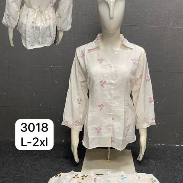 White with light pink floral print Shirt