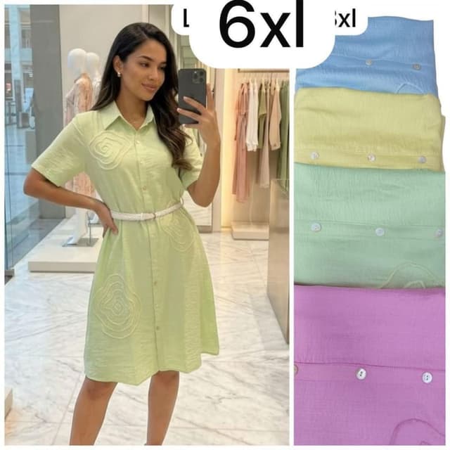 Light Green, Light Blue, Yellow, Light Purple Shirt Dress