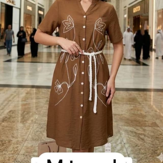 Brown with white embroidery Dress