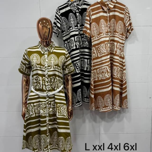 Olive green and white, Black and white, Brown and white Shirt Dress