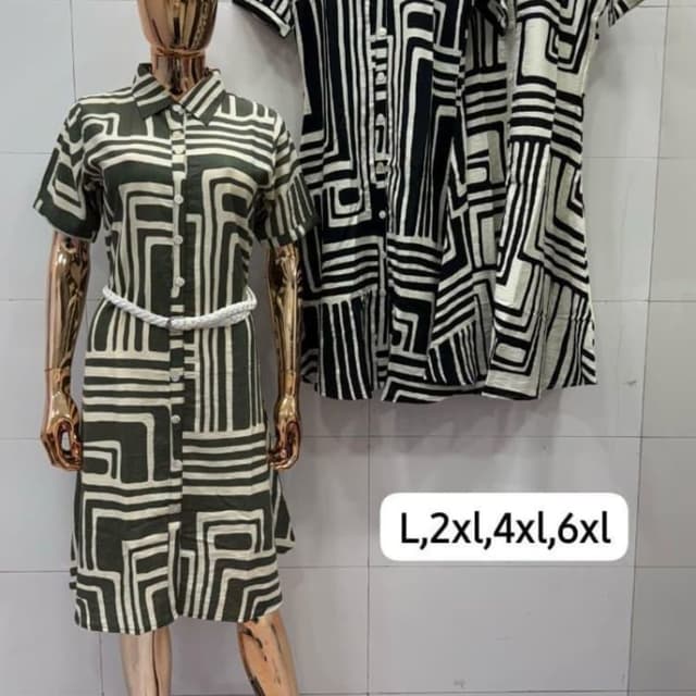 Black and White, Olive Green and Cream Shirt Dress